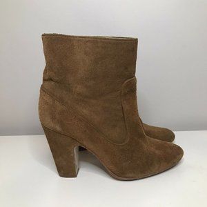 Zara Tan Suede Ankle Booties Women's EU 37 US 6.5 Pull On Block Heeled Boots